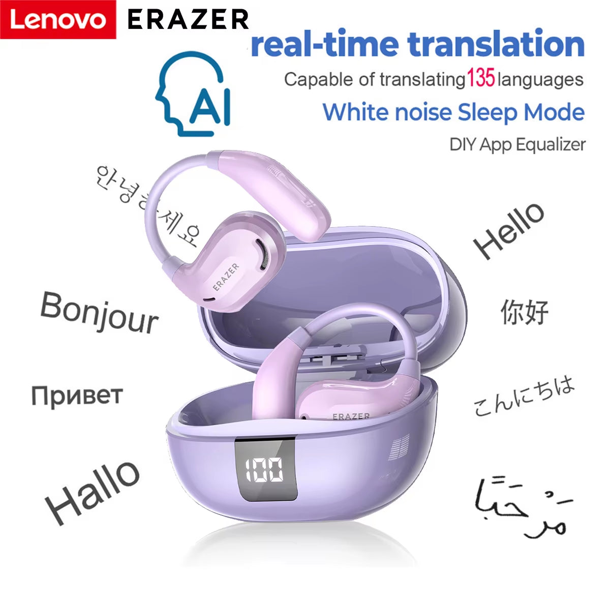 AI-Powered Translation Earphones – High-Fidelity ASMR & Digital Power Display