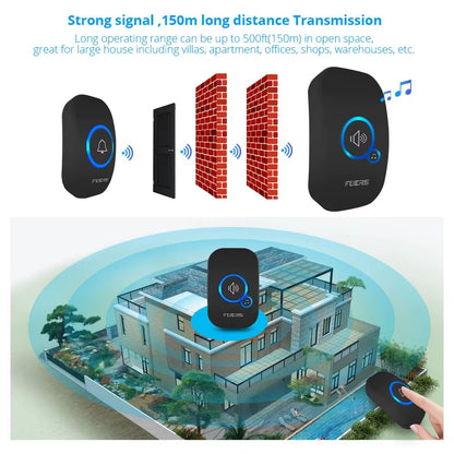 Modern Home Wireless Doorbell | Waterproof Design & LED Visual Alert
