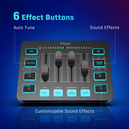 Professional 4-Channel RGB Audio Mixer with XLR Microphone Interface for Gaming, Podcasting, and Streaming - Ampligame SC3