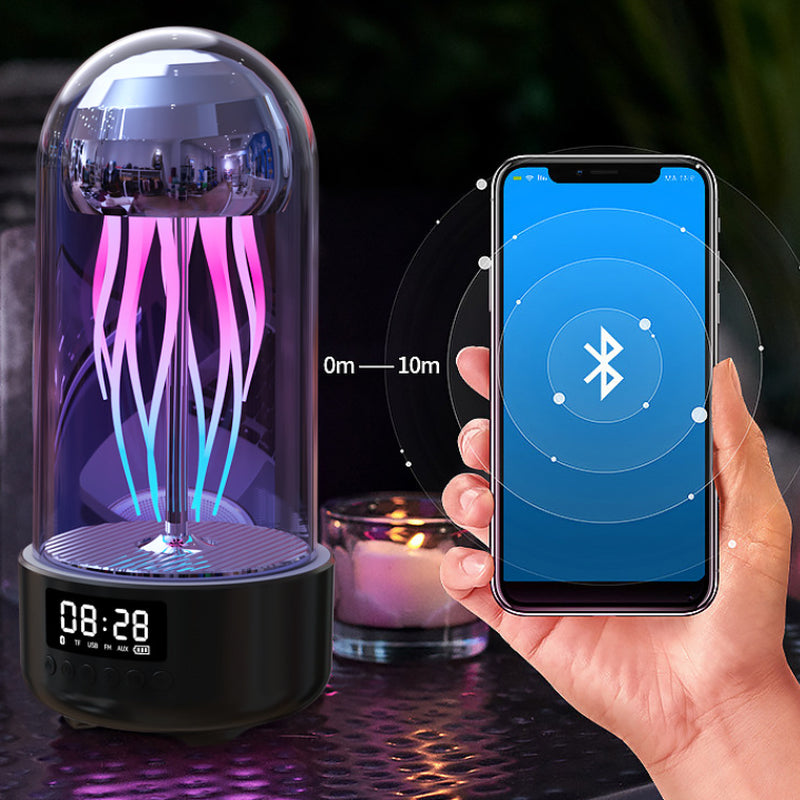 Enchanting 3-in-1 Colorful Jellyfish Lamp: Bluetooth-Compatible Speaker with Clock & Luminous Breathing Light