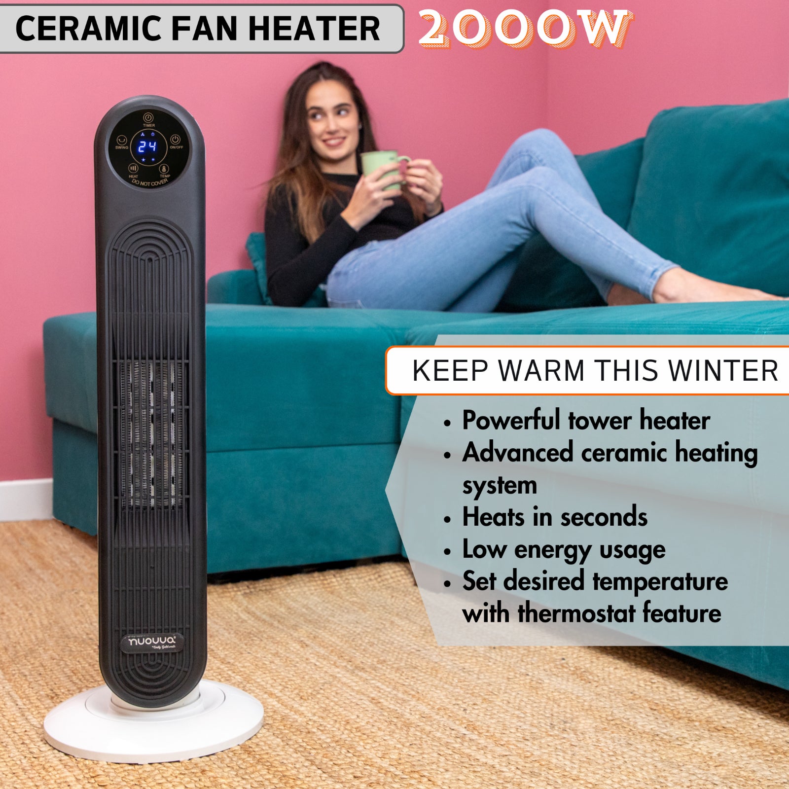 Nuovva Energy-Efficient Ceramic Tower Fan and Heater