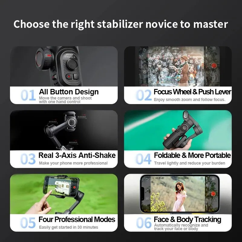 Capture Every Moment with the VlogPro™ SmartXE: The Ultimate 3-Axis AI Face-Tracking Gimbal & Smartphone Stabiliser