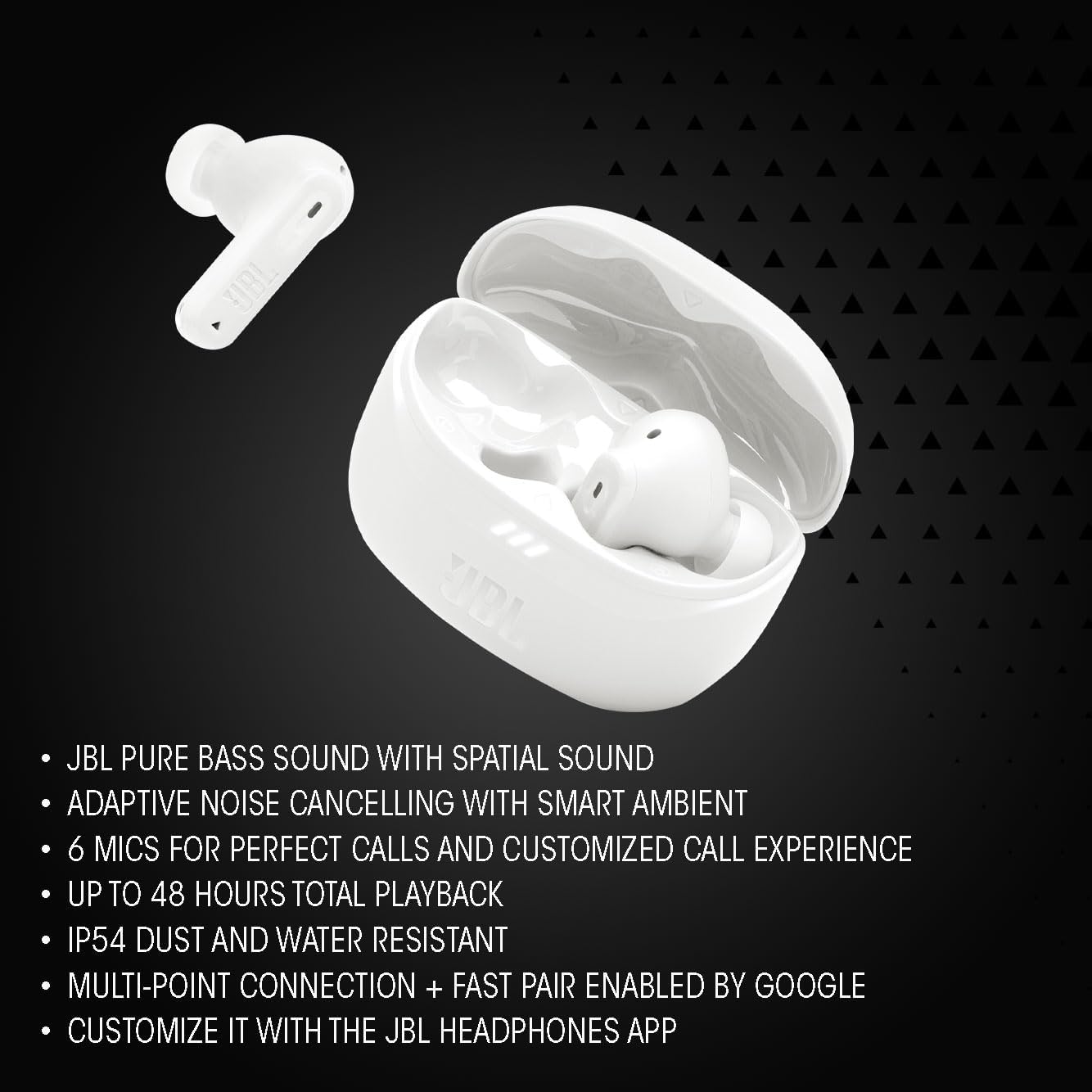 Tune Beam 2 Wireless Noise Cancelling Bluetooth Earbuds – 48 Hours Playtime, IP54 Water & Dust Resistant, Multi-Point Connection – Sleek Black Design for Ultimate Sound Experience