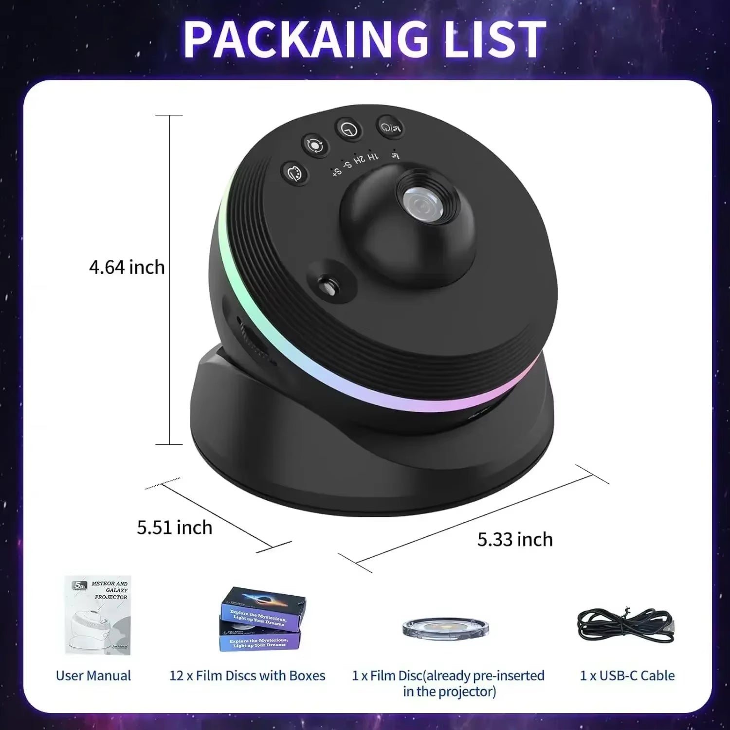 LED Night Light Galaxy Star Projector 4K HD 13 in 1 Planetarium Projector 360° Rotation for Bedroom Decor 