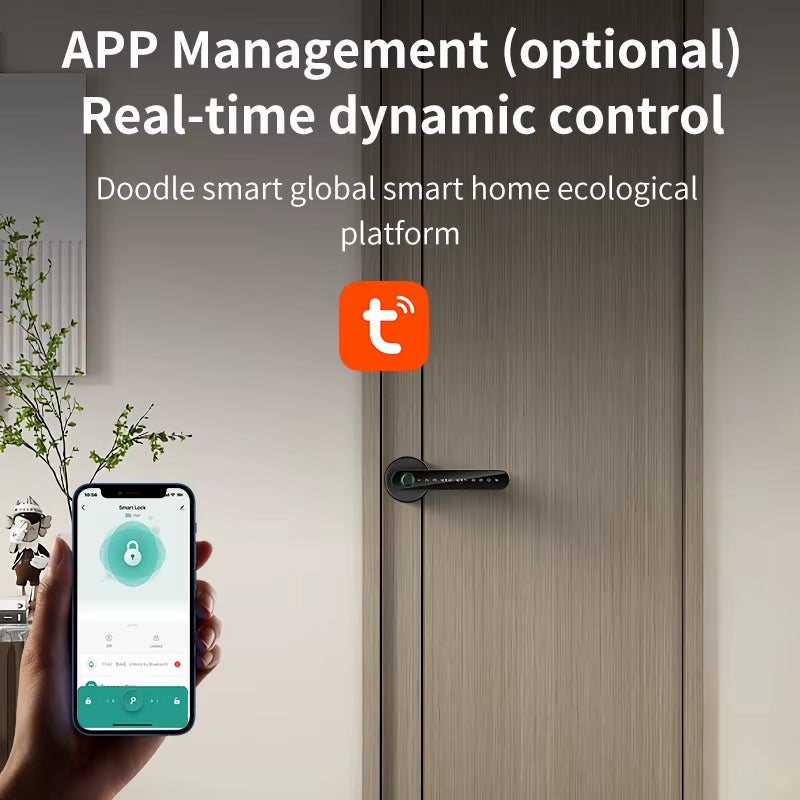Tuya Smart Fingerprint Electronic Door Lock with Password, Key, Card Unlock, and App Integration