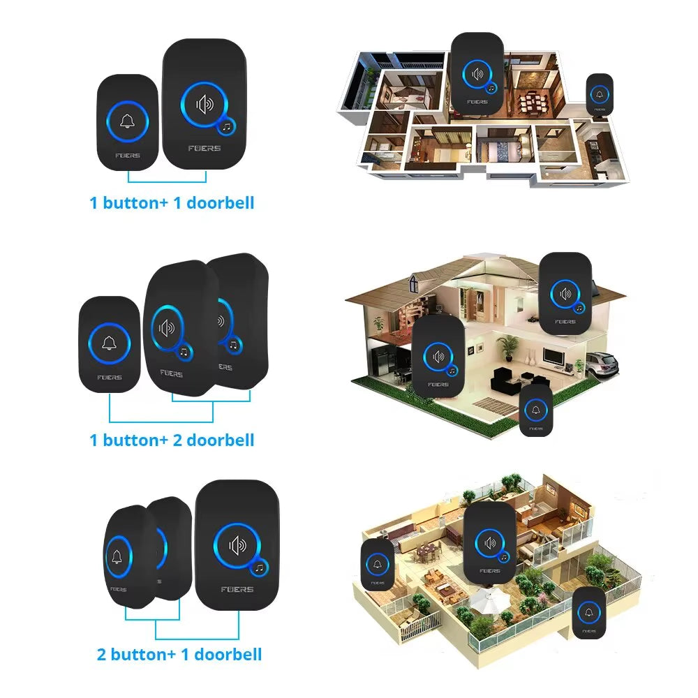 Modern Home Wireless Doorbell | Waterproof Design & LED Visual Alert