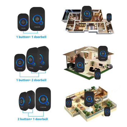 Modern Home Wireless Doorbell | Waterproof Design & LED Visual Alert