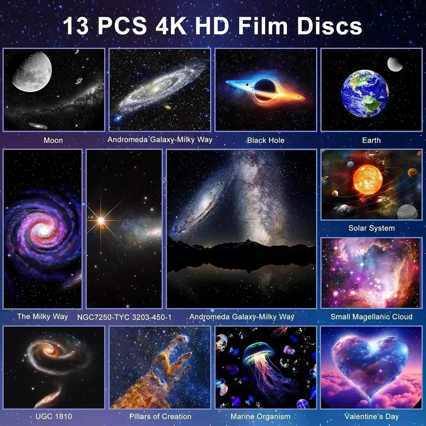 LED Night Light Galaxy Star Projector 4K HD 13 in 1 Planetarium Projector 360° Rotation for Bedroom Decor 