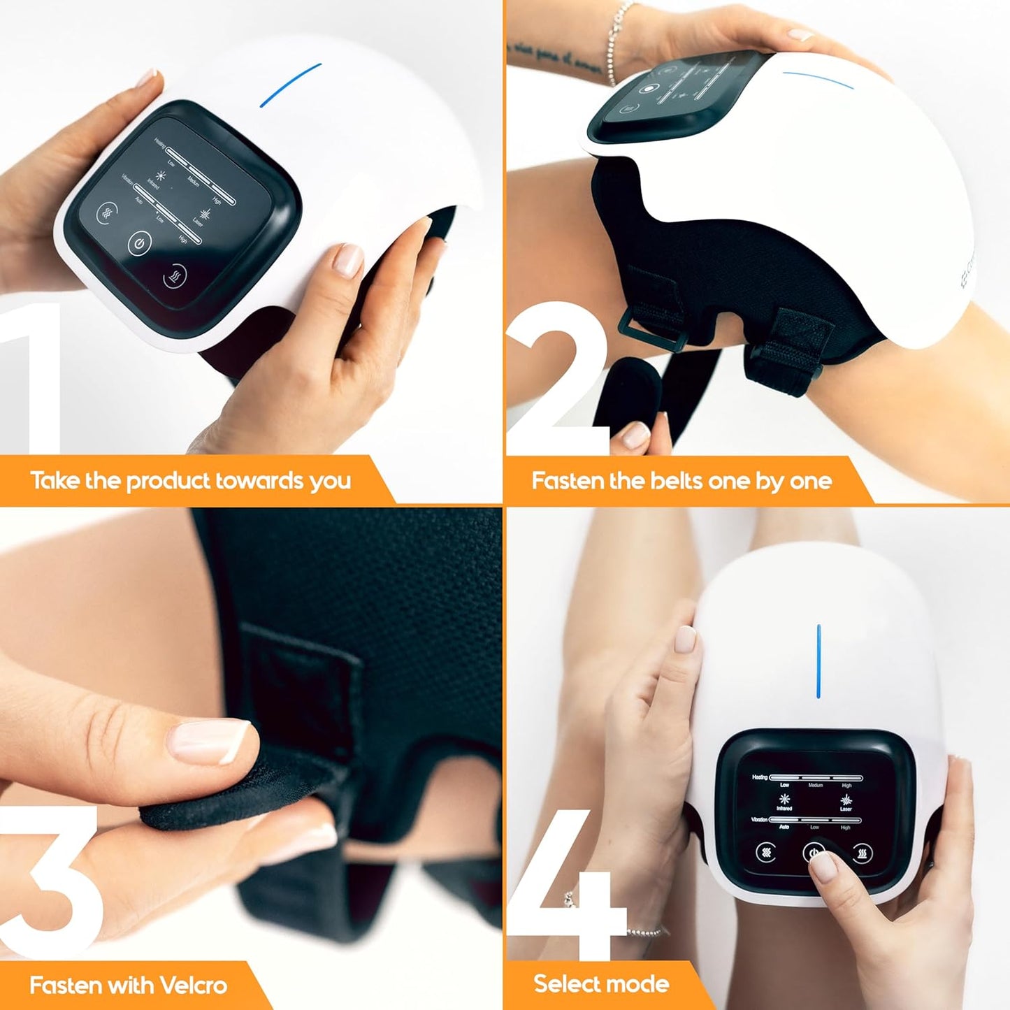 Wireless Knee Massager – Heated, Rechargeable, Adjustable Brace with Smart Vibration, & Gentle Light – Cordless Comfort Device for Knees & Joints – Portable Relaxation Equipment