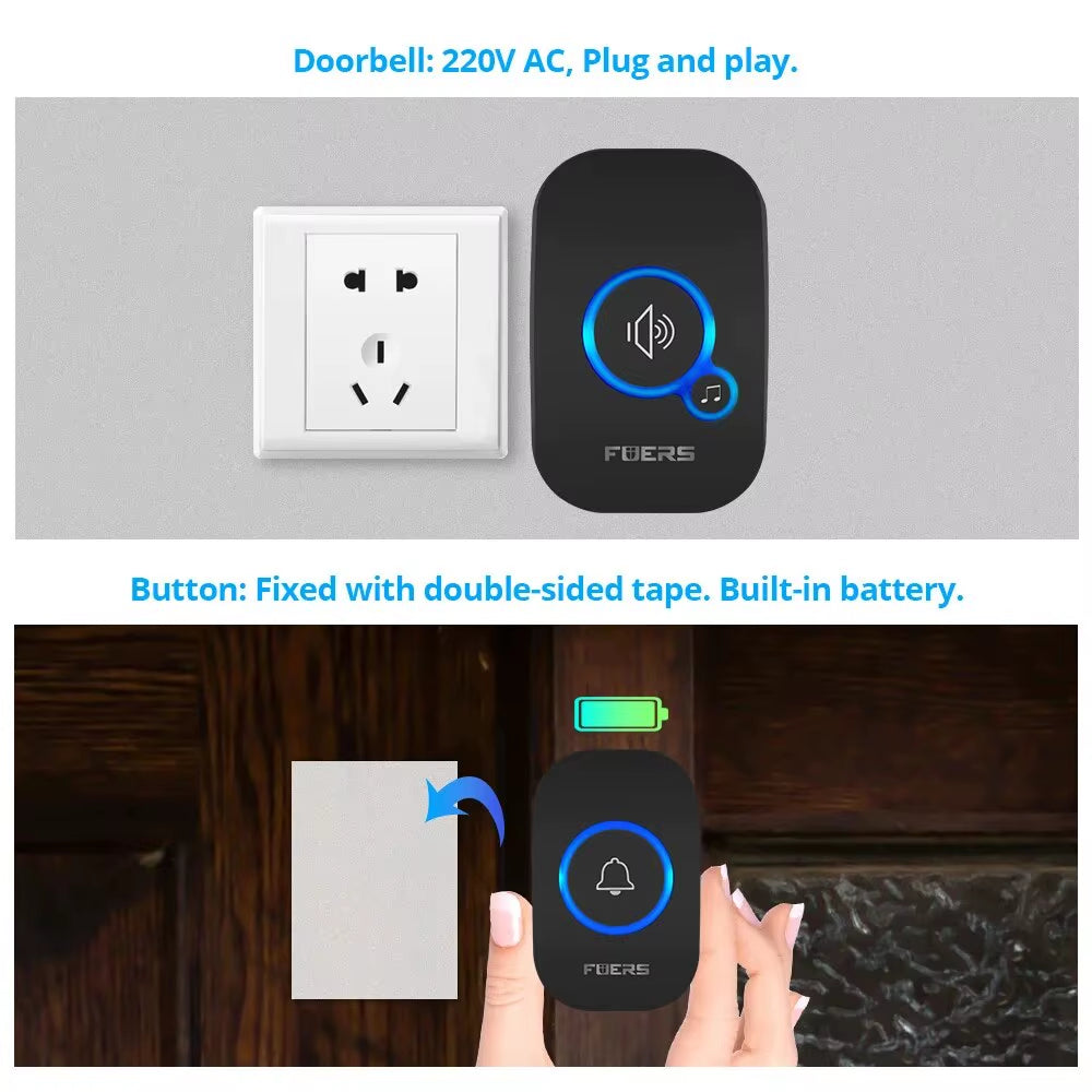 Modern Home Wireless Doorbell | Waterproof Design & LED Visual Alert