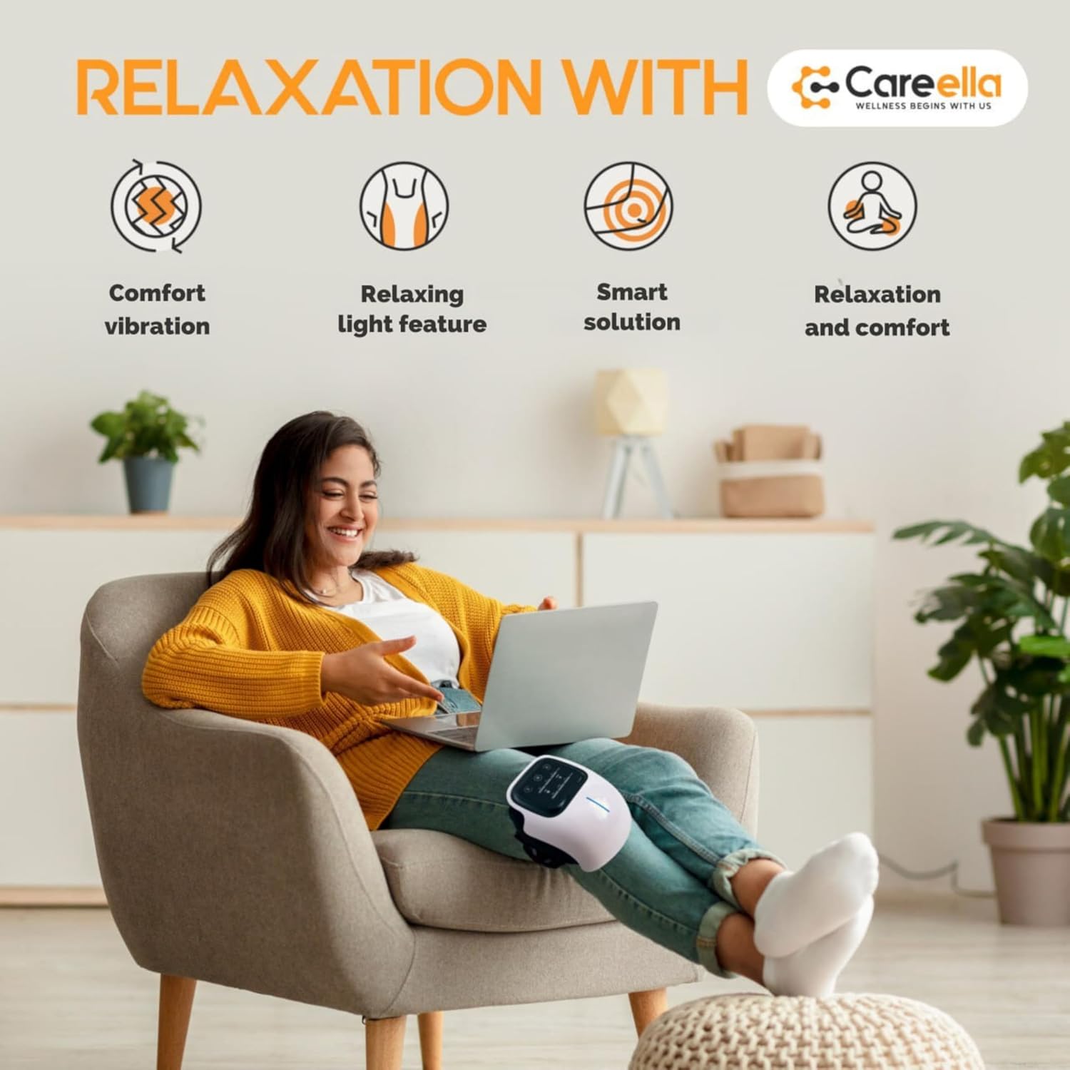 Wireless Knee Massager – Heated, Rechargeable, Adjustable Brace with Smart Vibration, & Gentle Light – Cordless Comfort Device for Knees & Joints – Portable Relaxation Equipment