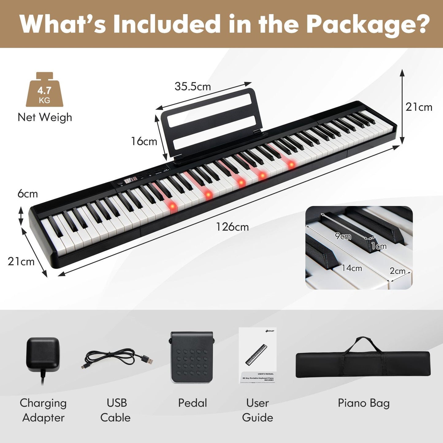 88-Key Electronic Keyboard with Storage Bag for Kids and Adults