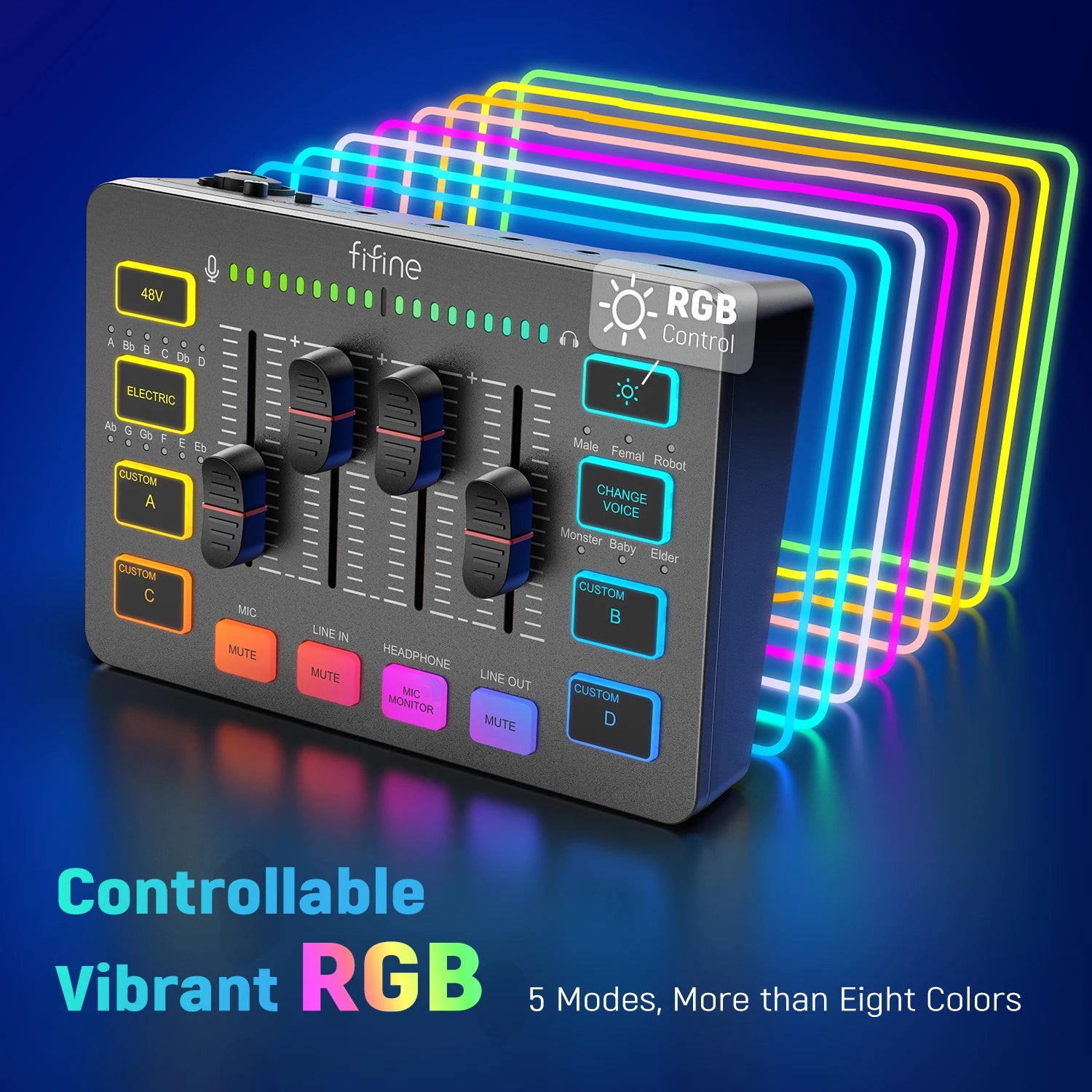 Professional 4-Channel RGB Audio Mixer with XLR Microphone Interface for Gaming, Podcasting, and Streaming - Ampligame SC3