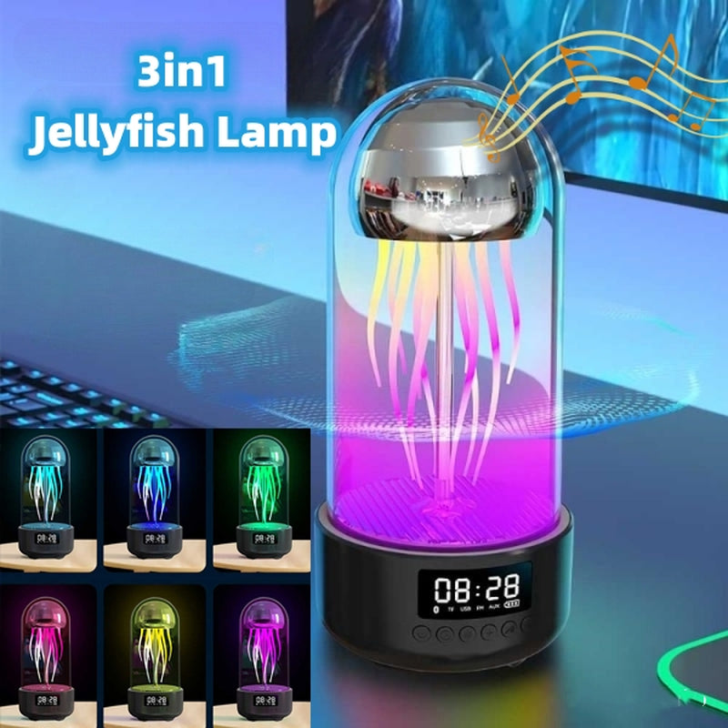 Enchanting 3-in-1 Colorful Jellyfish Lamp: Bluetooth-Compatible Speaker with Clock & Luminous Breathing Light