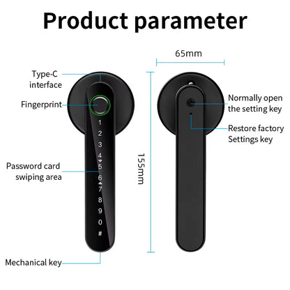 Tuya Smart Fingerprint Electronic Door Lock with Password, Key, Card Unlock, and App Integration