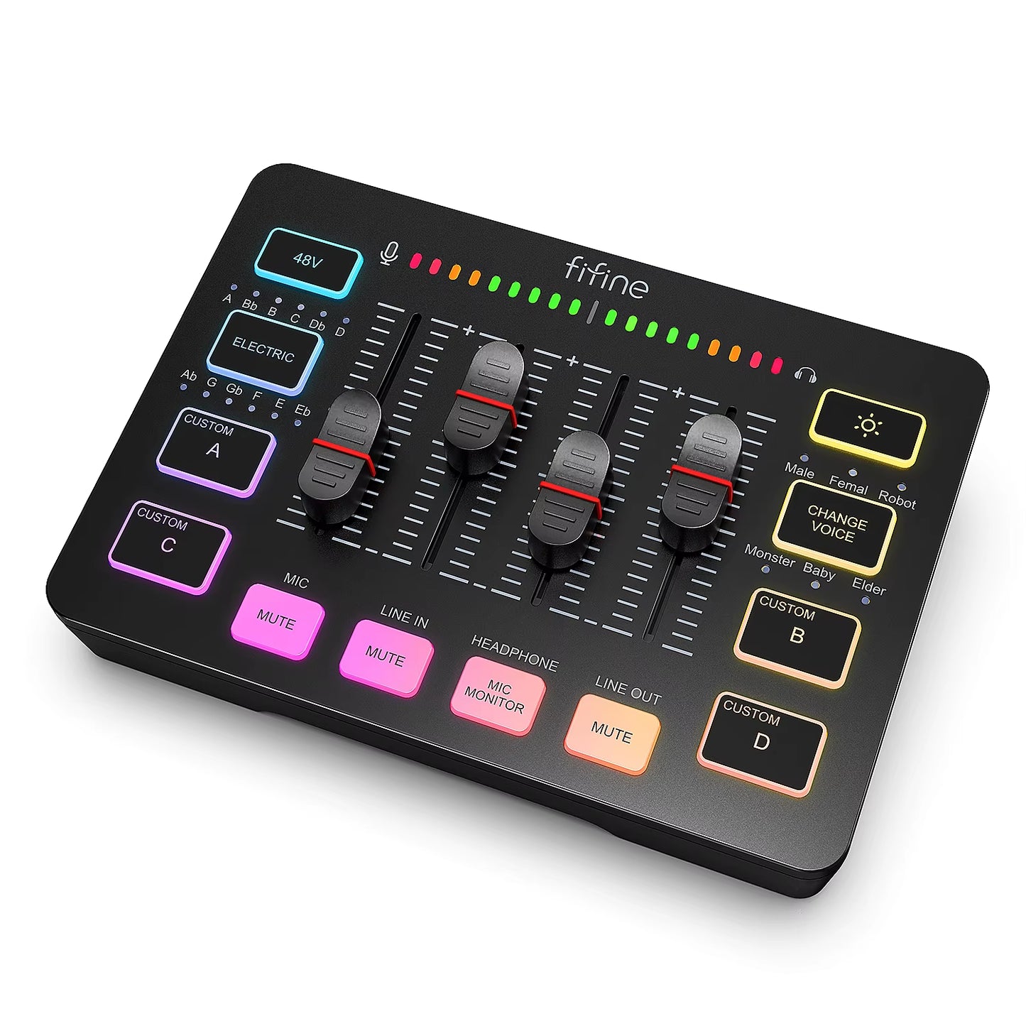 Professional 4-Channel RGB Audio Mixer with XLR Microphone Interface for Gaming, Podcasting, and Streaming - Ampligame SC3