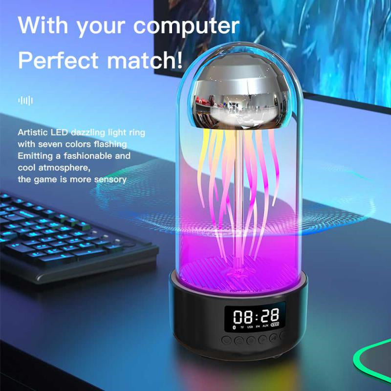 Enchanting 3-in-1 Colorful Jellyfish Lamp: Bluetooth-Compatible Speaker with Clock & Luminous Breathing Light
