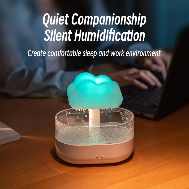 Transform Your Space with the Rain Cloud Night Light Humidifier – A Soothing Aromatherapy Experience with Colorful LED Lights and Gentle Rain Sounds