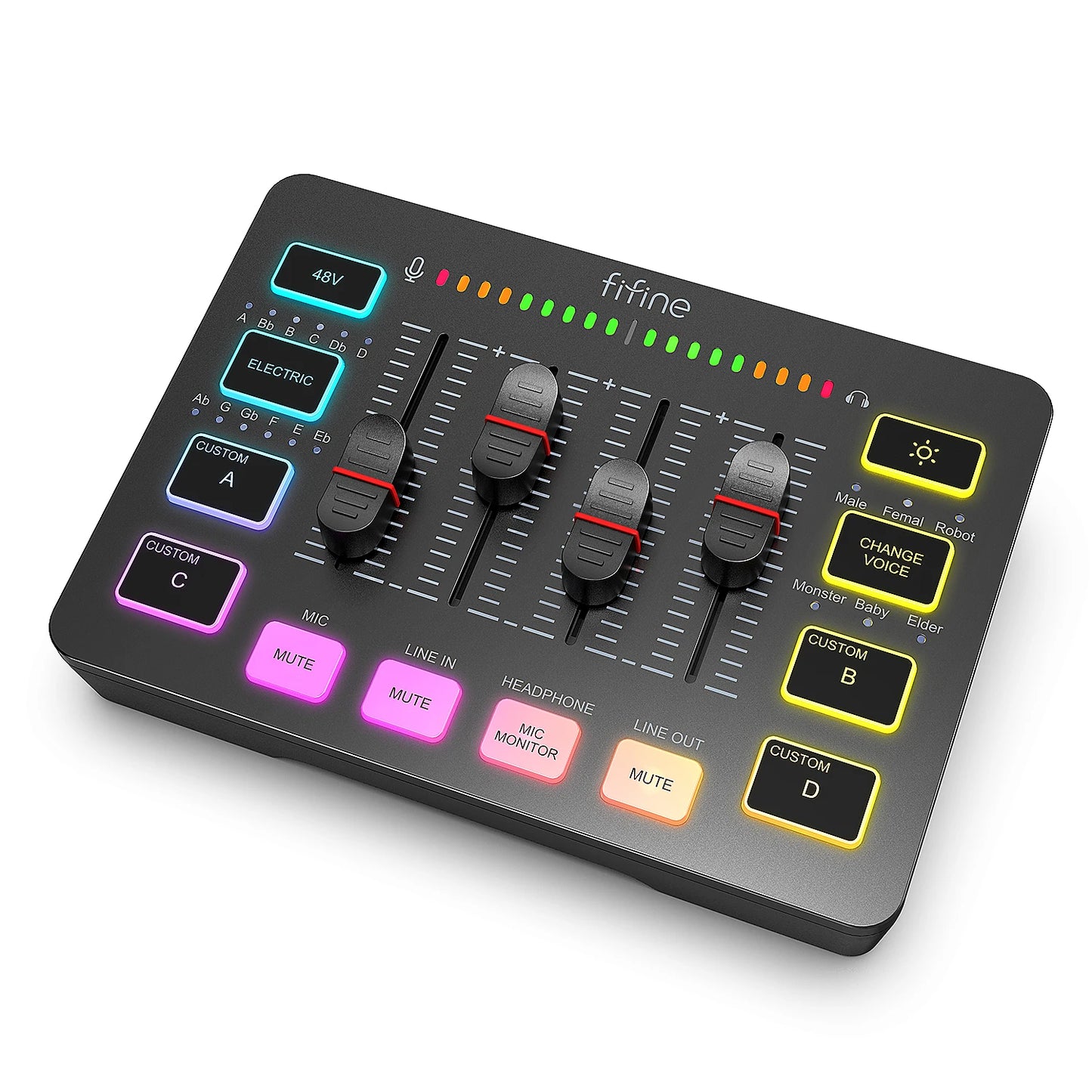 Professional 4-Channel RGB Audio Mixer with XLR Microphone Interface for Gaming, Podcasting, and Streaming - Ampligame SC3